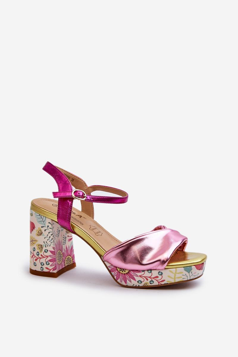 Step In Style Pink Block Heel Floral Heeled Sandals - view 2
