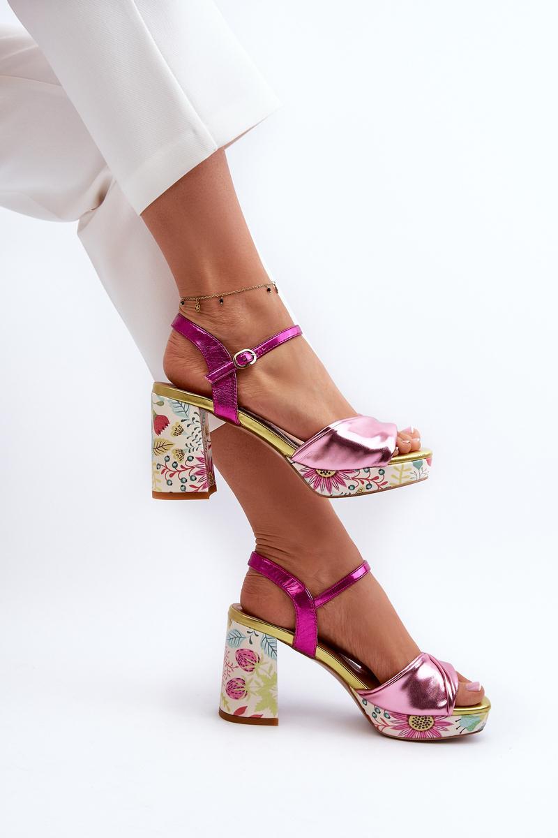 Step In Style Pink Block Heel Floral Heeled Sandals - view 3