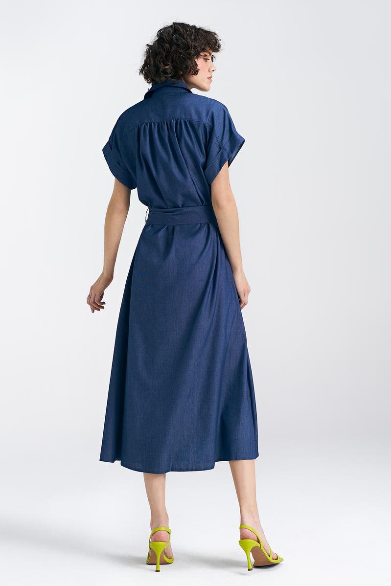 Nife Denim Blue Midi Pleated Dress - view 3