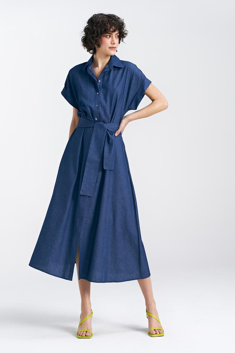 Nife Denim Blue Midi Pleated Dress - view 4