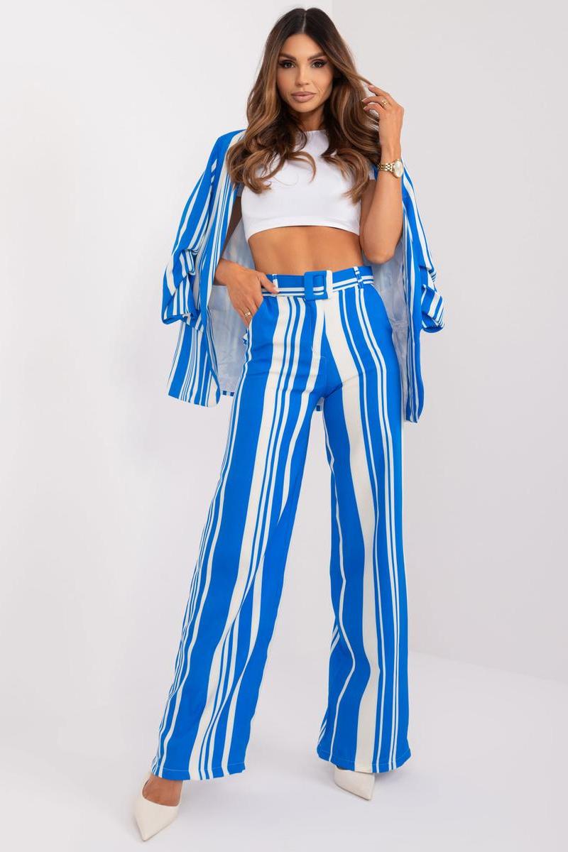 Italy Moda Dark Blue Striped Wide Leg Trousers