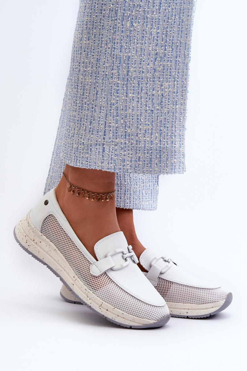 Step In Style White Platform Moccasins with Buckle