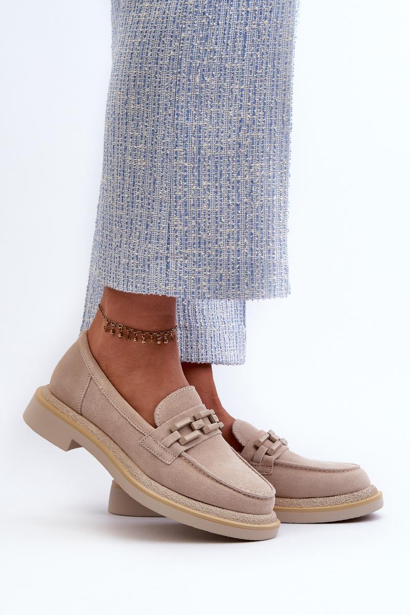 Step In Style Beige Suede Flat Moccasins