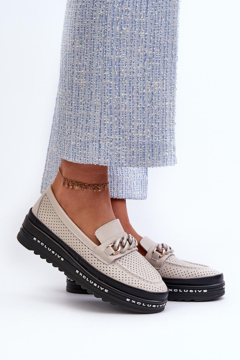 Step In Style Beige Leather Platform Moccasins