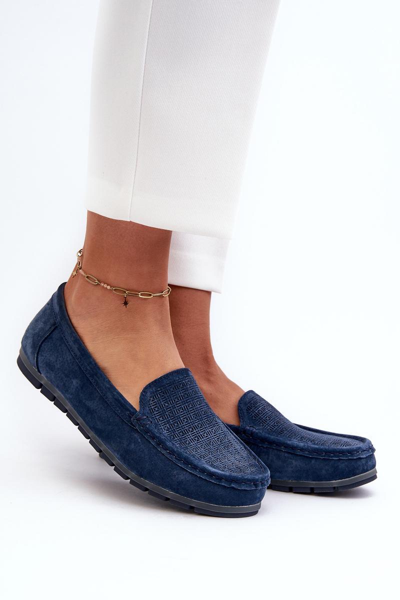 Step In Style Navy Suede Moccasins with Round Toe