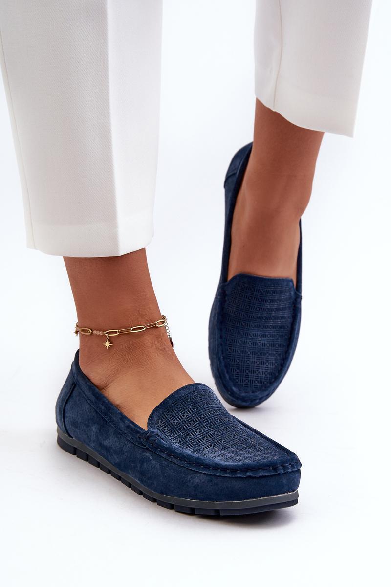 Step In Style Navy Suede Moccasins with Round Toe - view 3