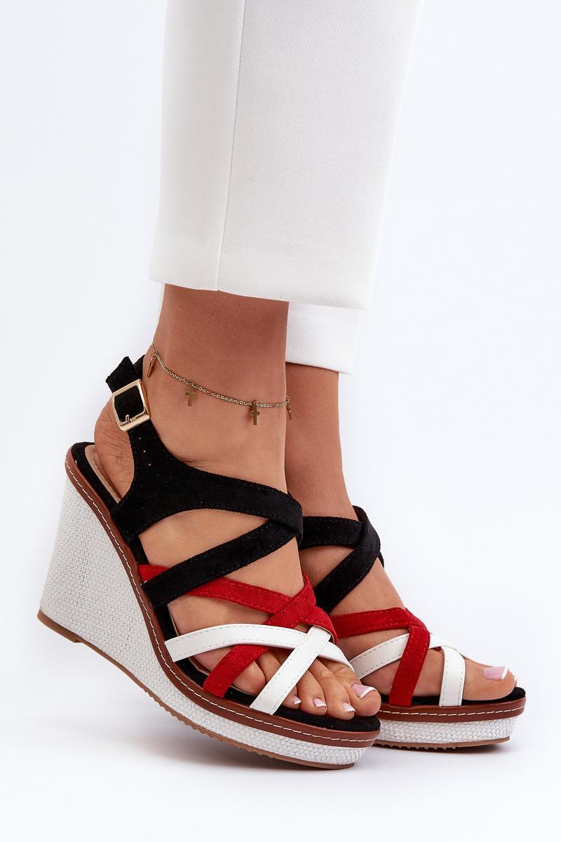 Step In Style Ellen Black Faux Leather Platform Wedge Sandals