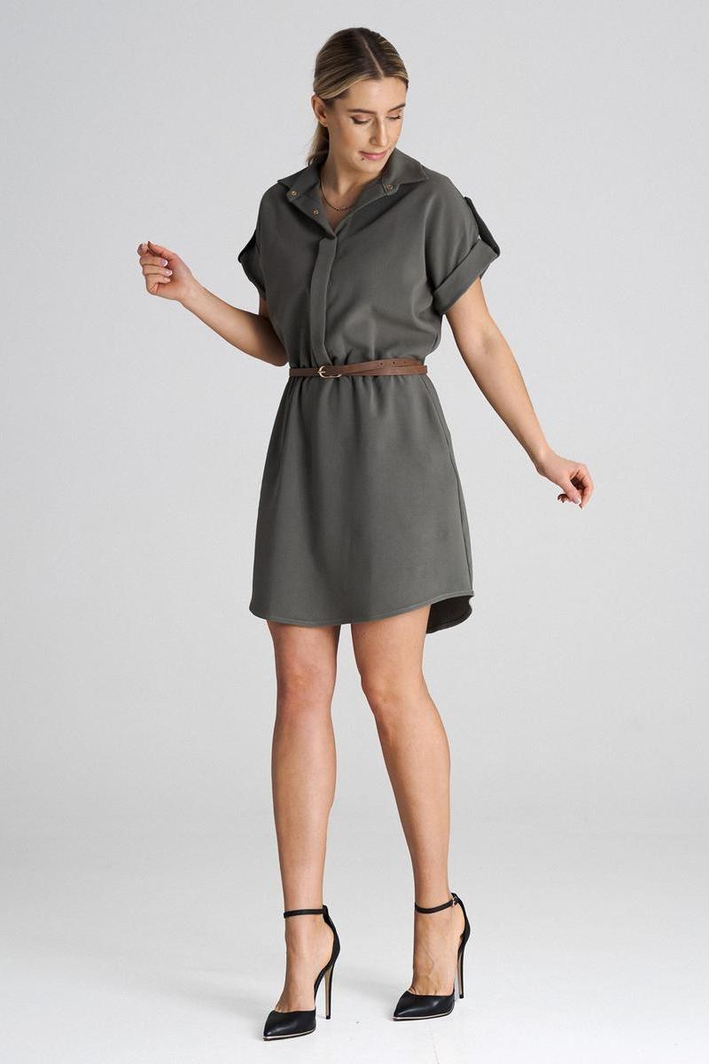 Figl Olive Collared Short Sleeve Dress - view 2