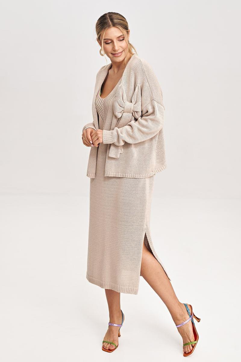 Figl Beige Midi Long Sleeve Dress Co-Ord Set