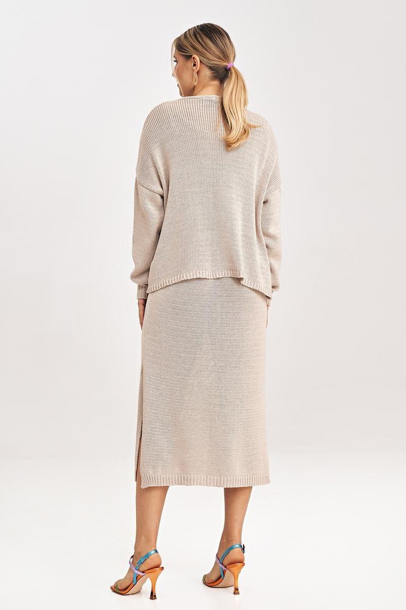 Figl Beige Midi Long Sleeve Dress Co-Ord Set - view 3