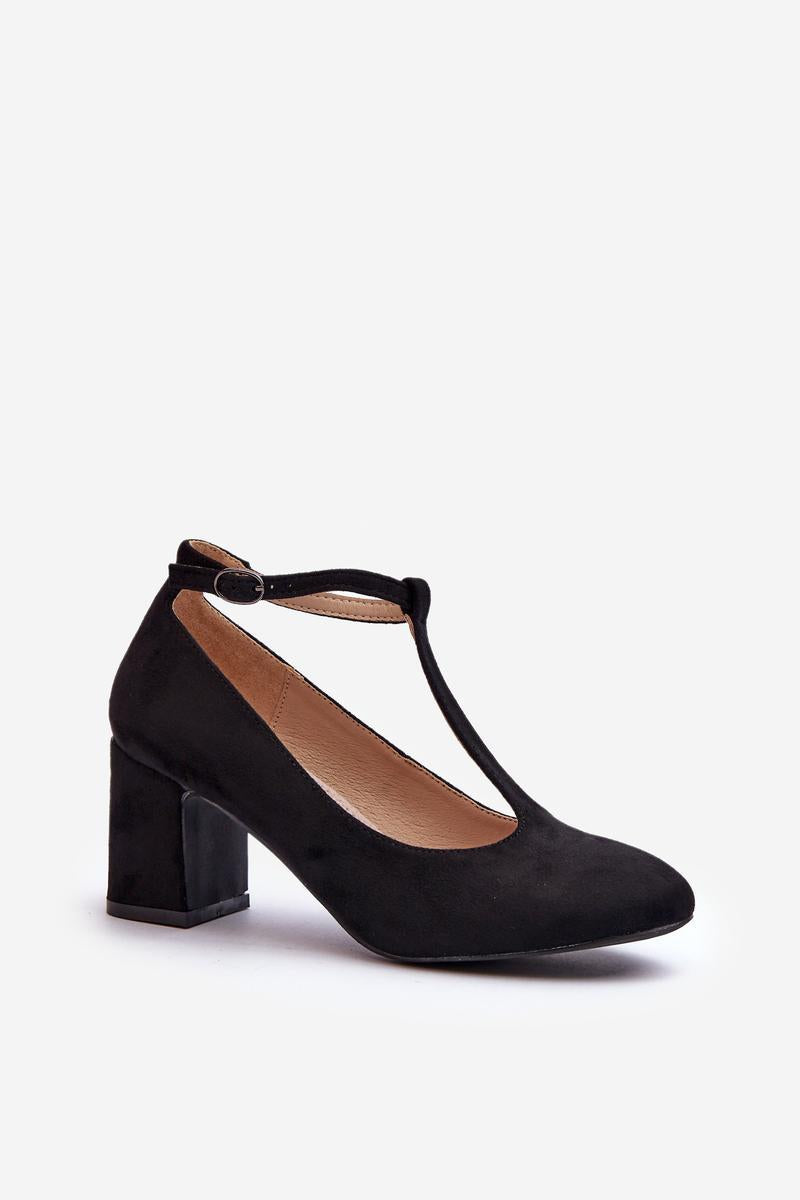 Step In Style Raniyah Black Leather Block Heel Court Shoes - view 2