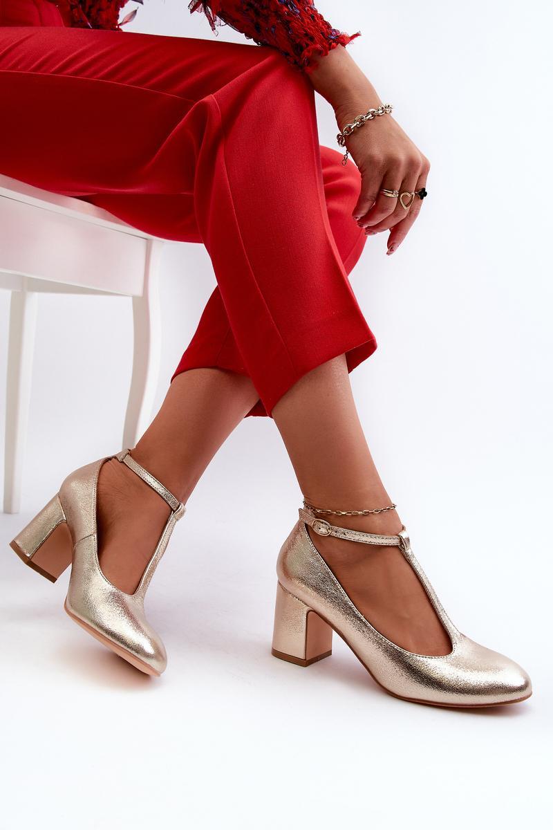 Step In Style Raniyah Gold Faux Leather Block Heel Court Shoes - view 2
