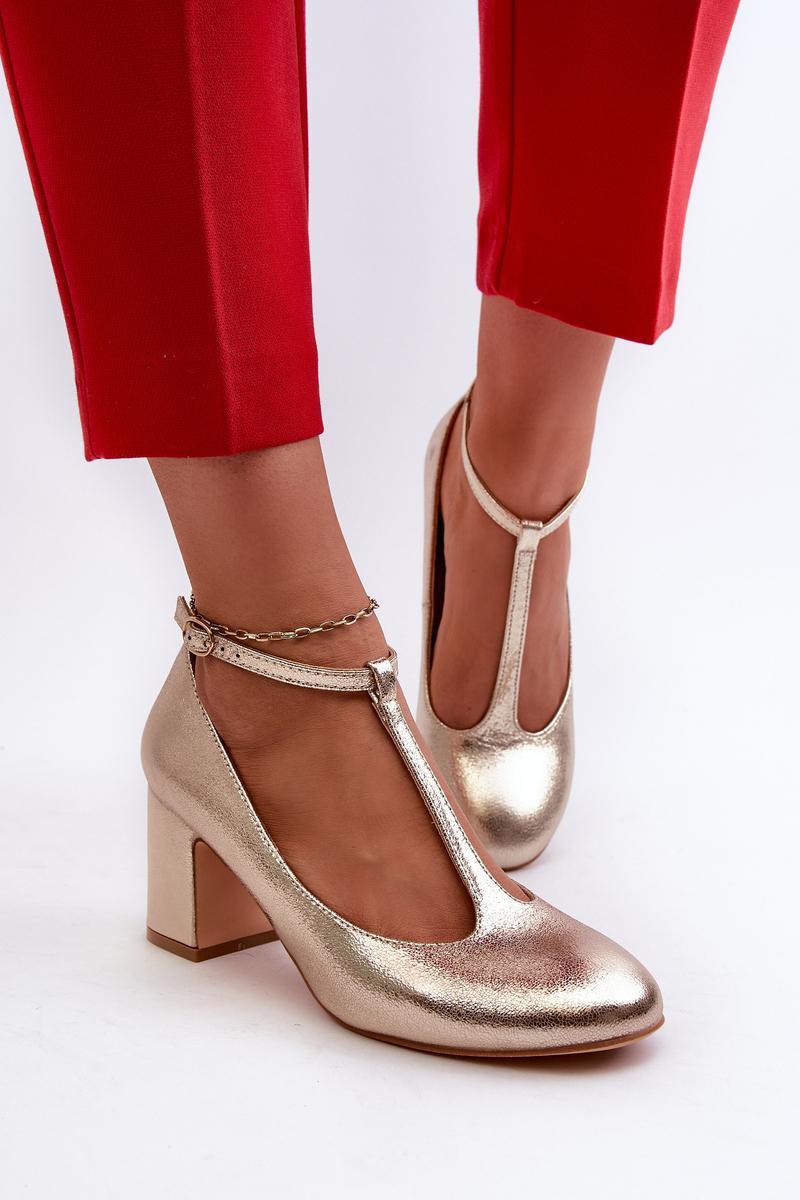 Step In Style Raniyah Gold Faux Leather Block Heel Court Shoes - view 3