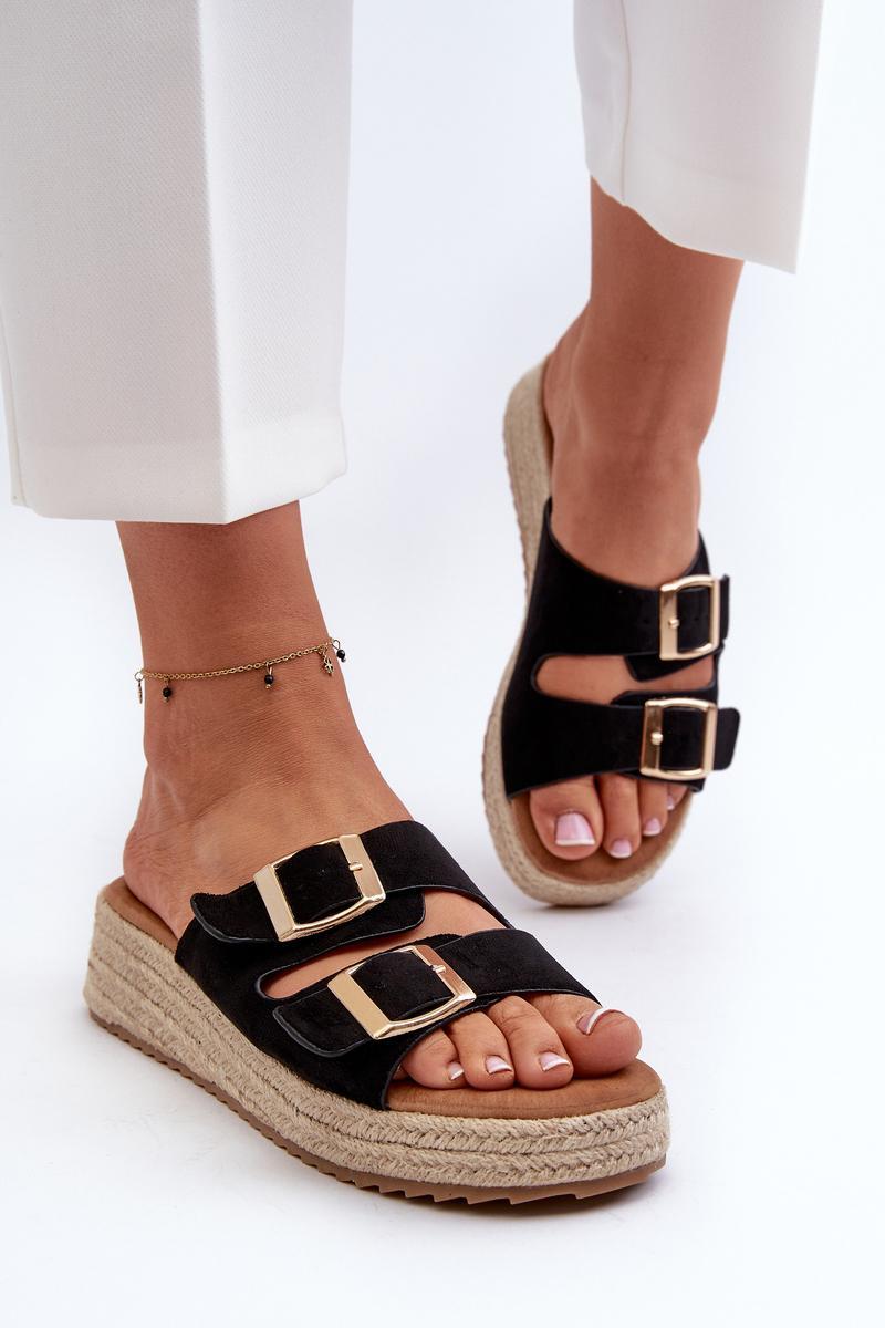 Step In Style Zaloemi Black Faux Suede Platform Wedge Sandals - view 3