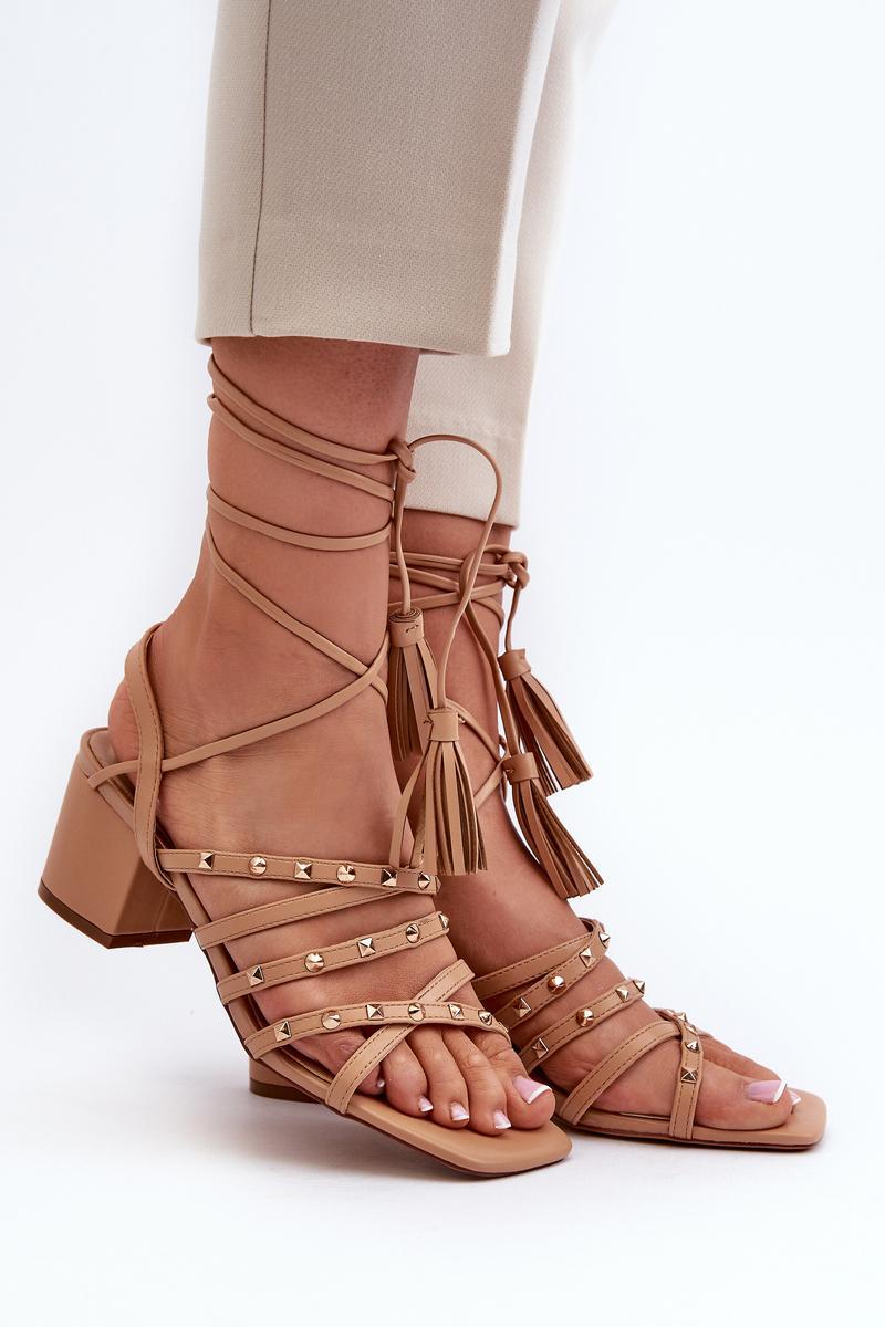 Step In Style Chrisele Camel Faux Leather Lace Up Heeled Sandals