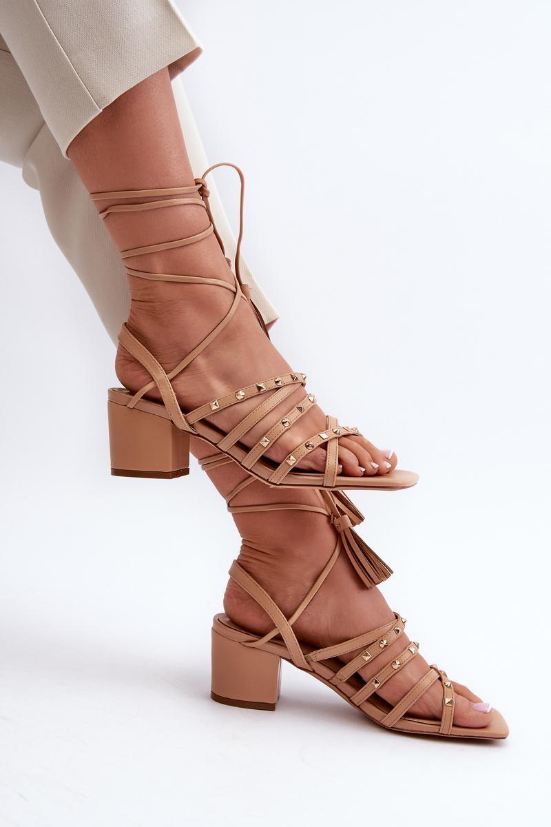 Step In Style Chrisele Camel Faux Leather Lace Up Heeled Sandals - view 2