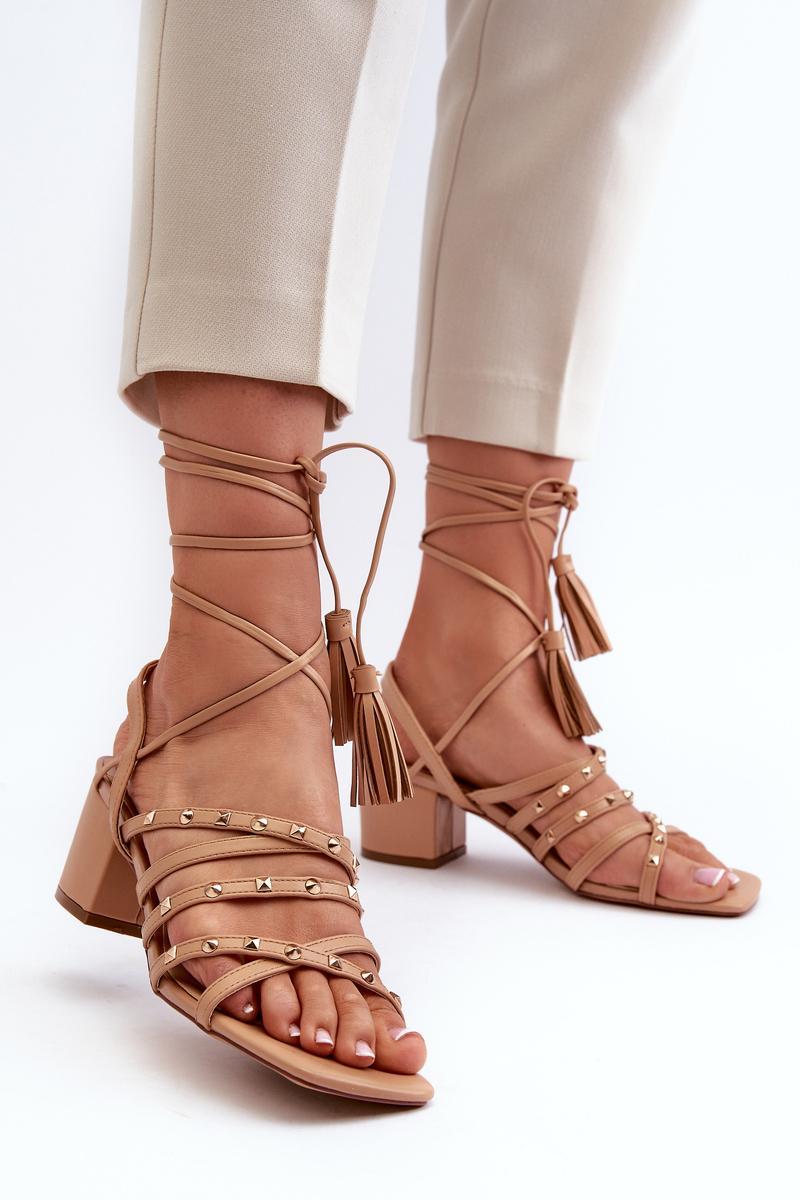 Step In Style Chrisele Camel Faux Leather Lace Up Heeled Sandals - view 3