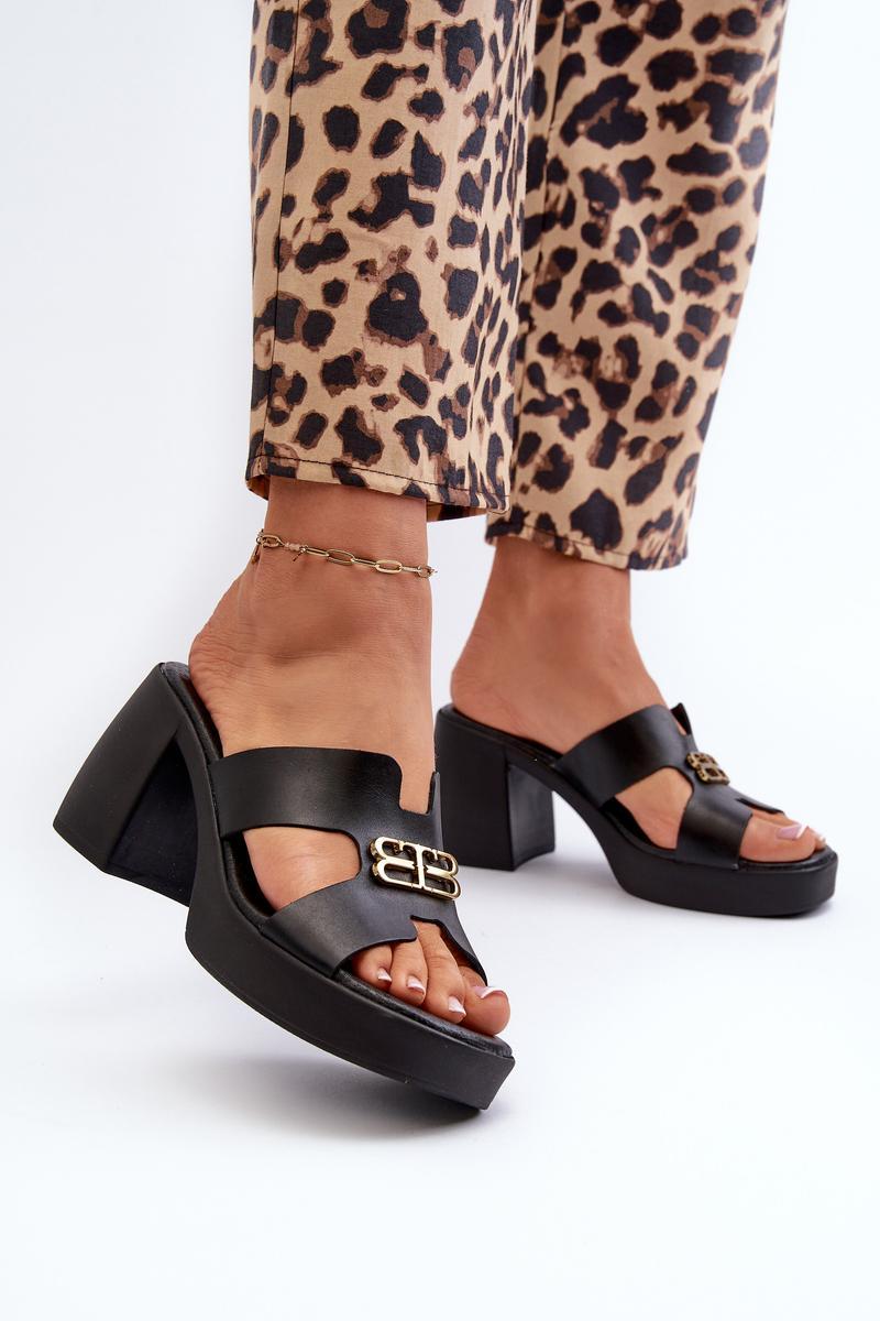 Step In Style Zazoo Black Leather Block Heel Flip Flops - view 3