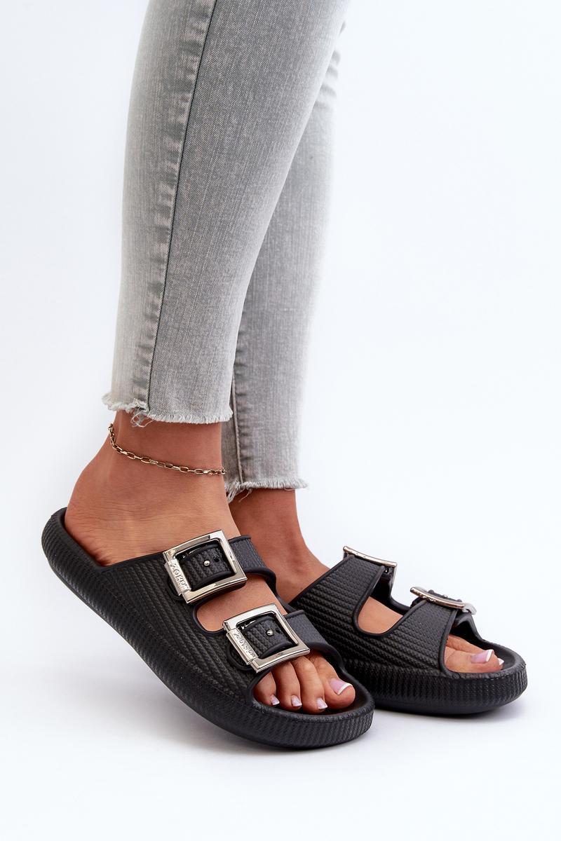 Step In Style Zaxy Black Flip Flops with Adjustable Straps