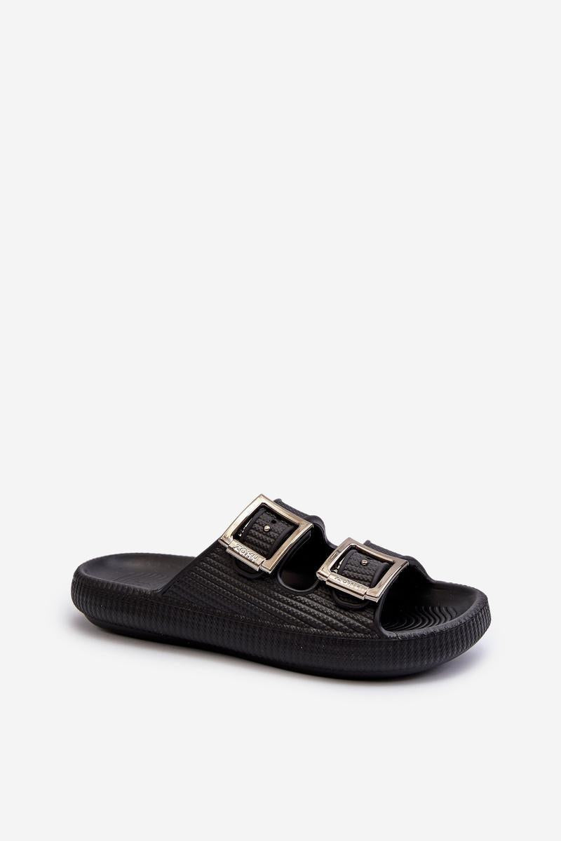 Step In Style Zaxy Black Flip Flops with Adjustable Straps - view 2