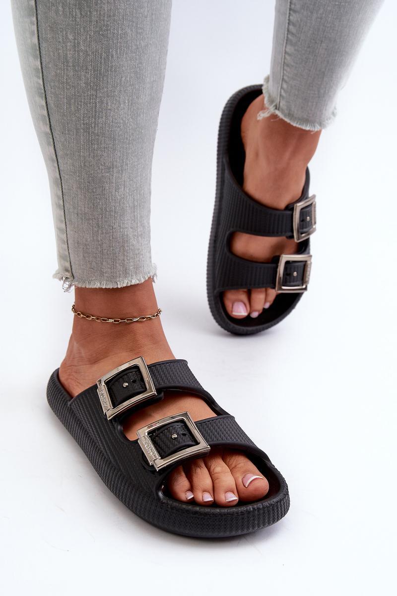 Step In Style Zaxy Black Flip Flops with Adjustable Straps - view 3