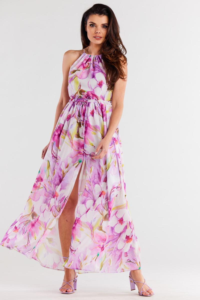 Awama Violet Chiffon Sleeveless Dress