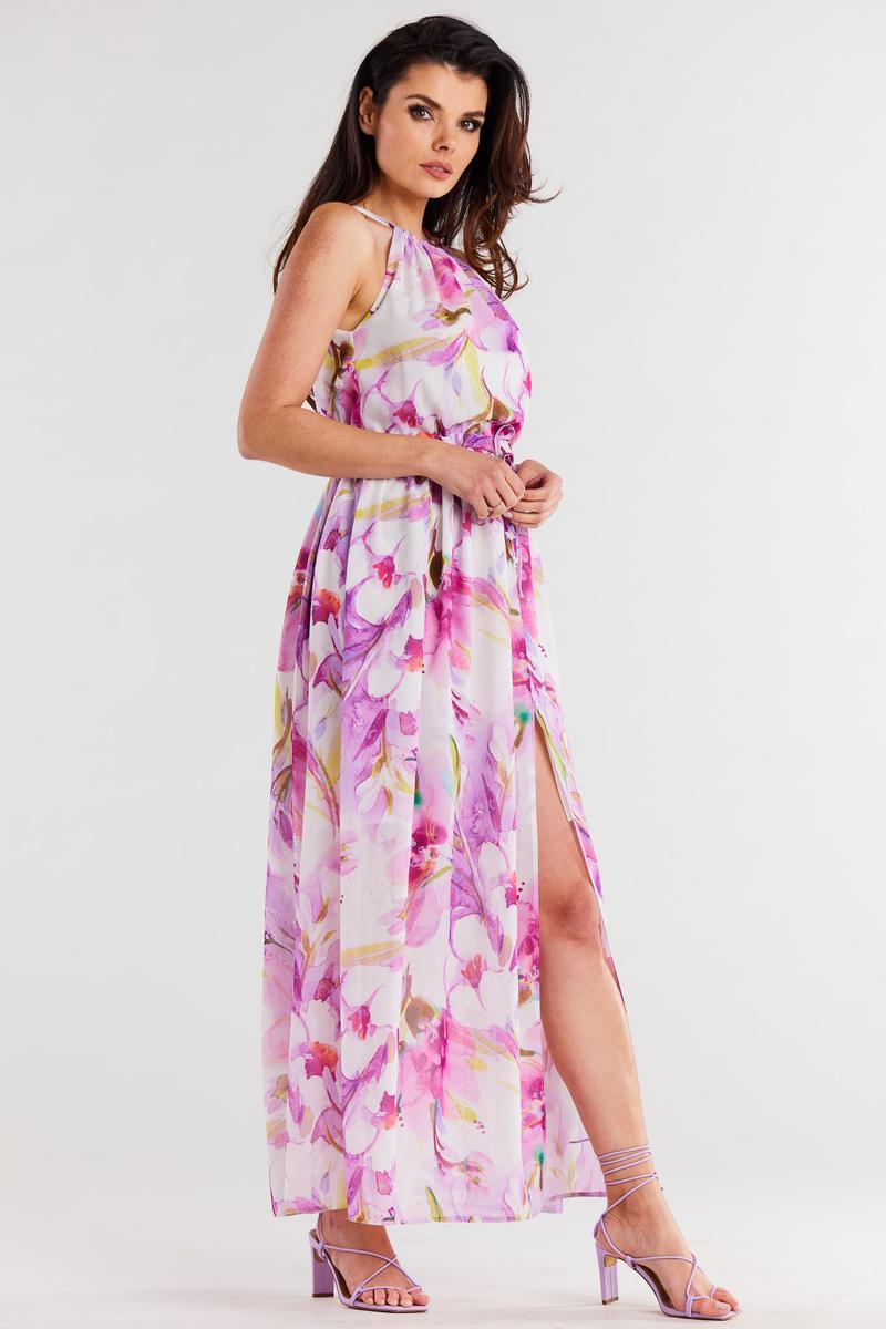 Awama Violet Chiffon Sleeveless Dress - view 4