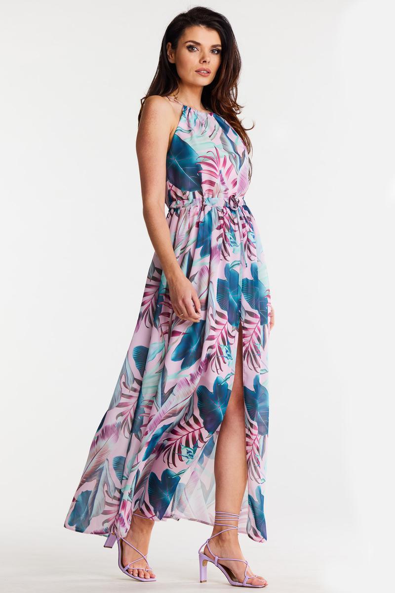 Awama Tropical Print Chiffon Sleeveless Dress - view 2