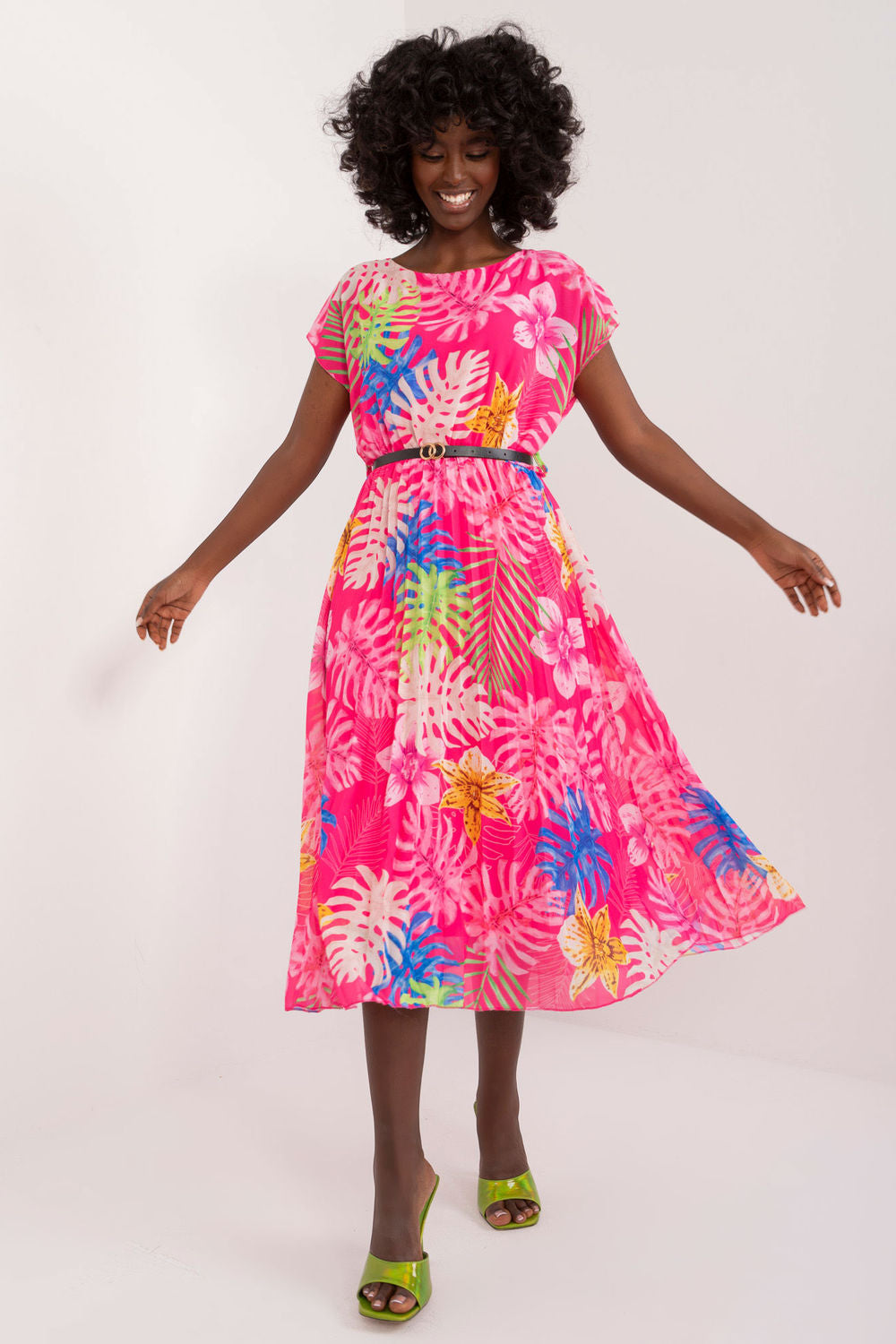 Italy Moda Dark Pink Flared Short Sleeve Dress