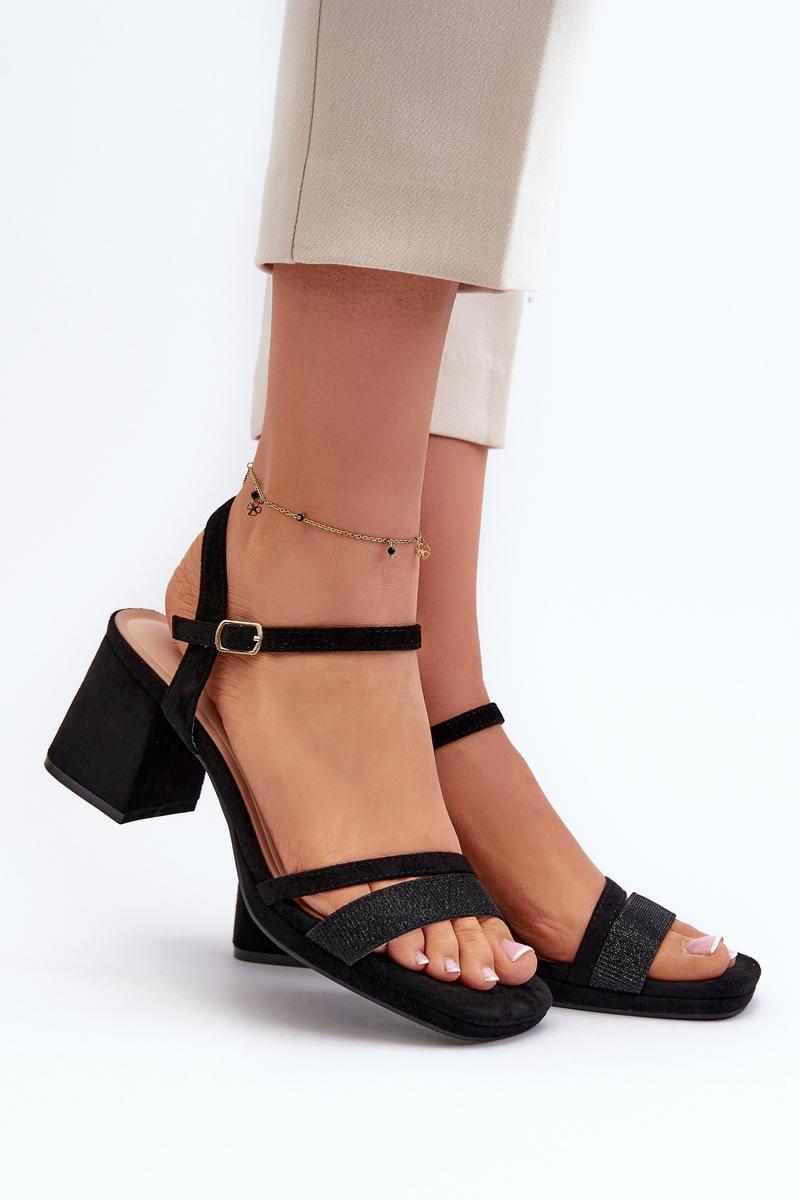 Step In Style Tessata Black Faux Leather Heeled Sandals