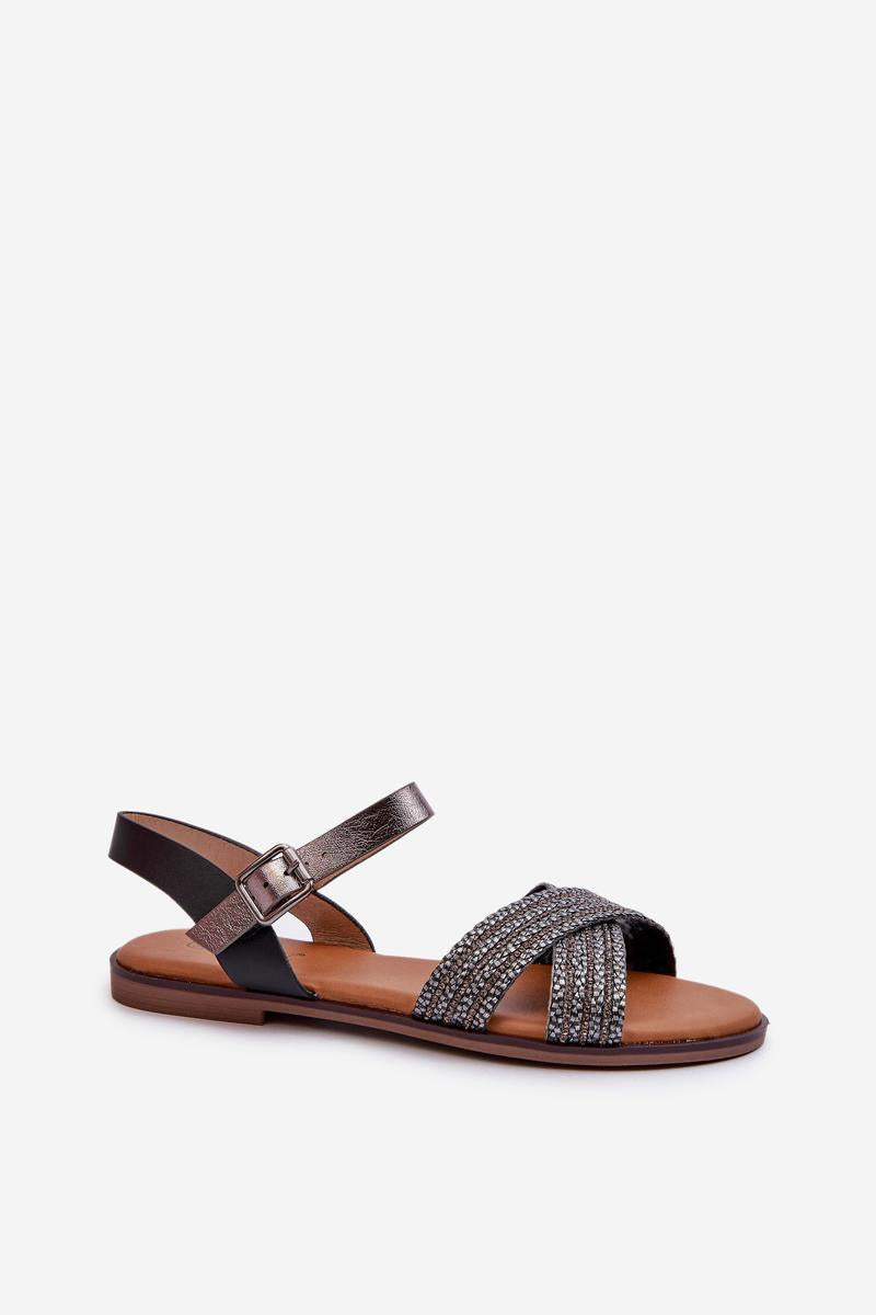 Step In Style Black Flat Sandals with Buckle - view 2
