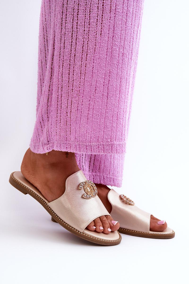 Step In Style Gold Leather Flat Flip Flops