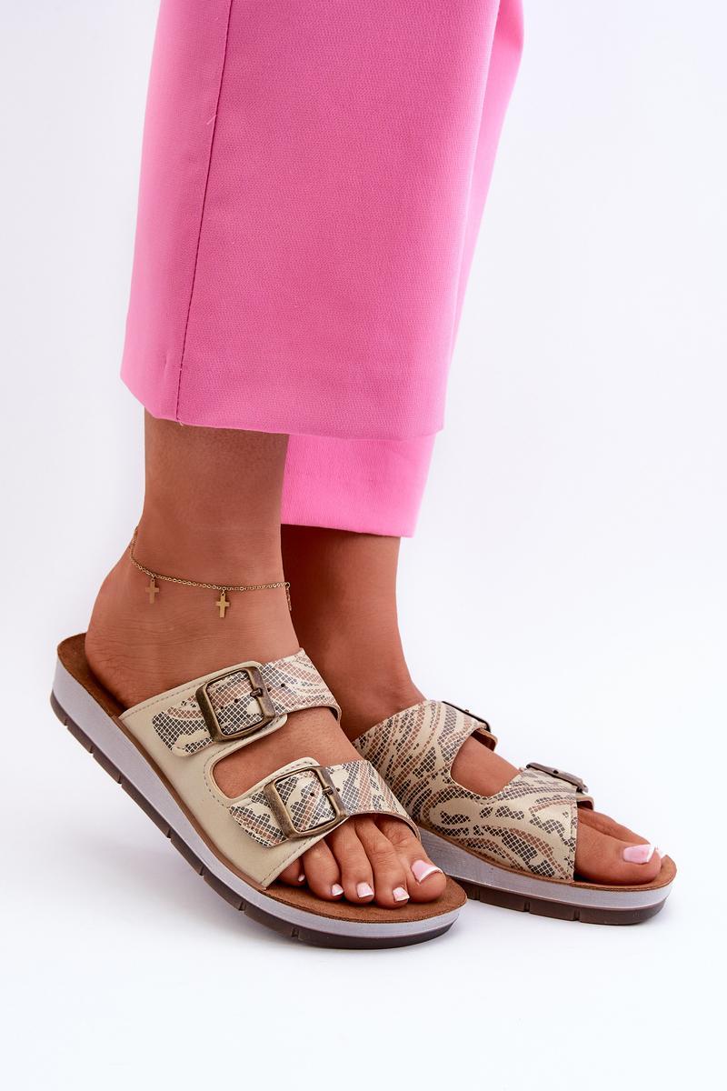 Step In Style Inblu Gold Faux Leather Platform Flip Flops