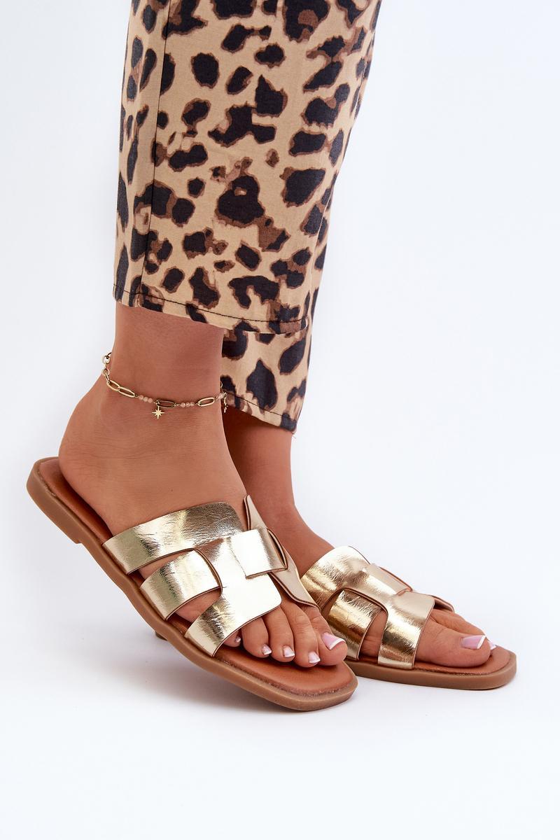 Step In Style Risamay Gold Faux Leather Flip Flops