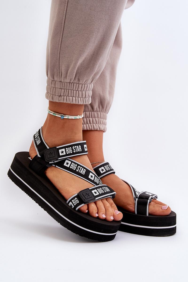 Step In Style Black Platform Sandals with Touch Fastening