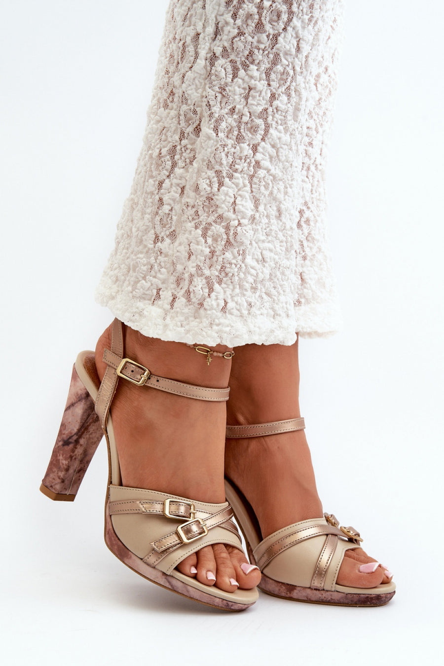 Step In Style Maciejka Gold Leather Heeled Sandals