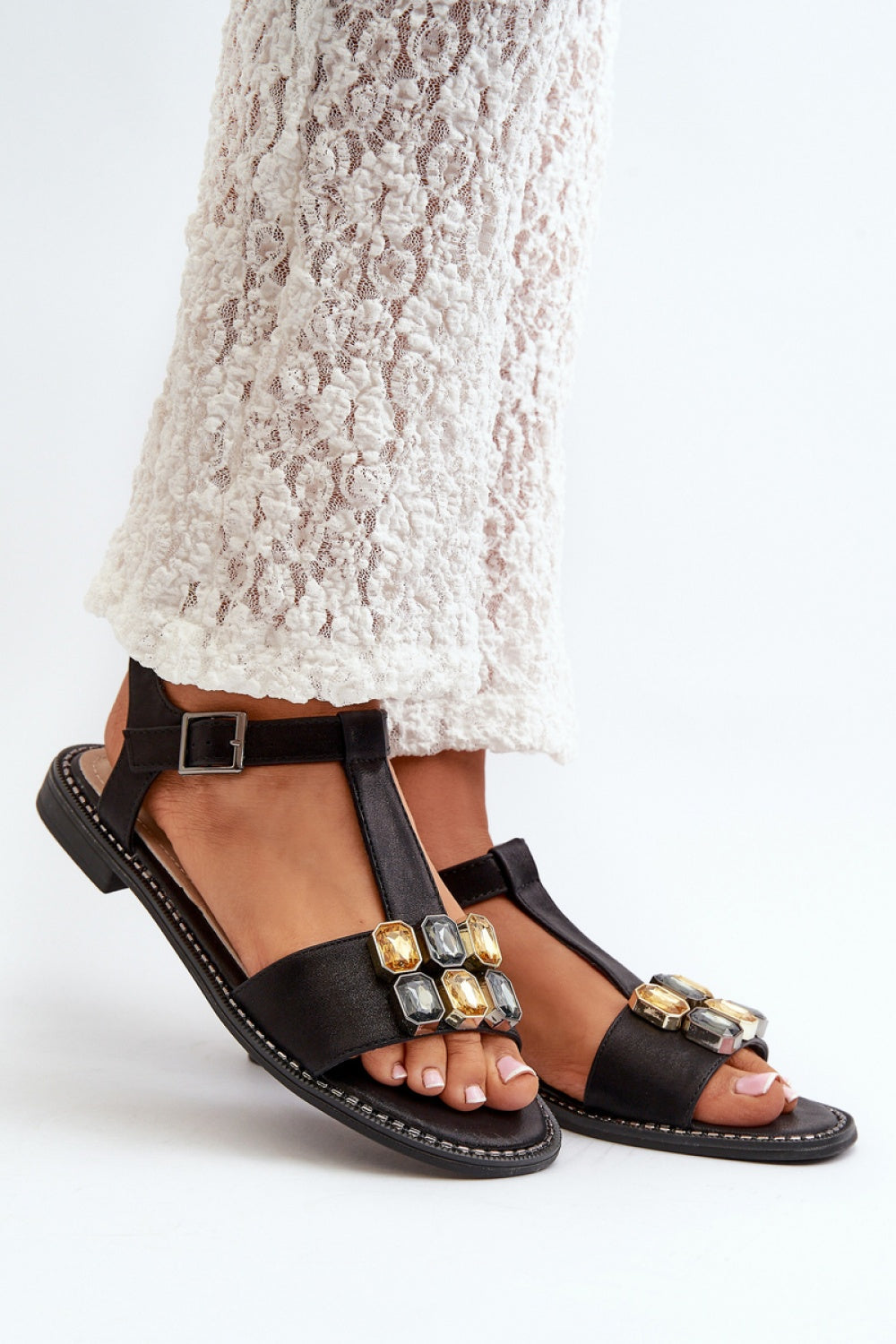 Step In Style Black Sandals with Buckle