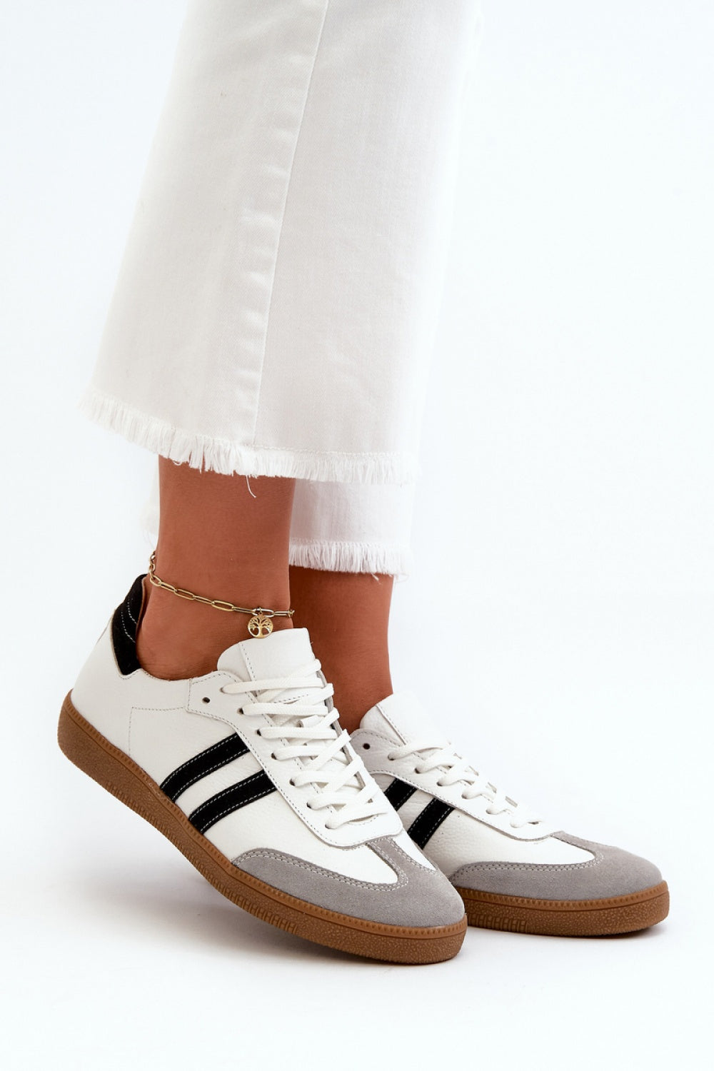 Step In Style White Leather Lace Up Trainers