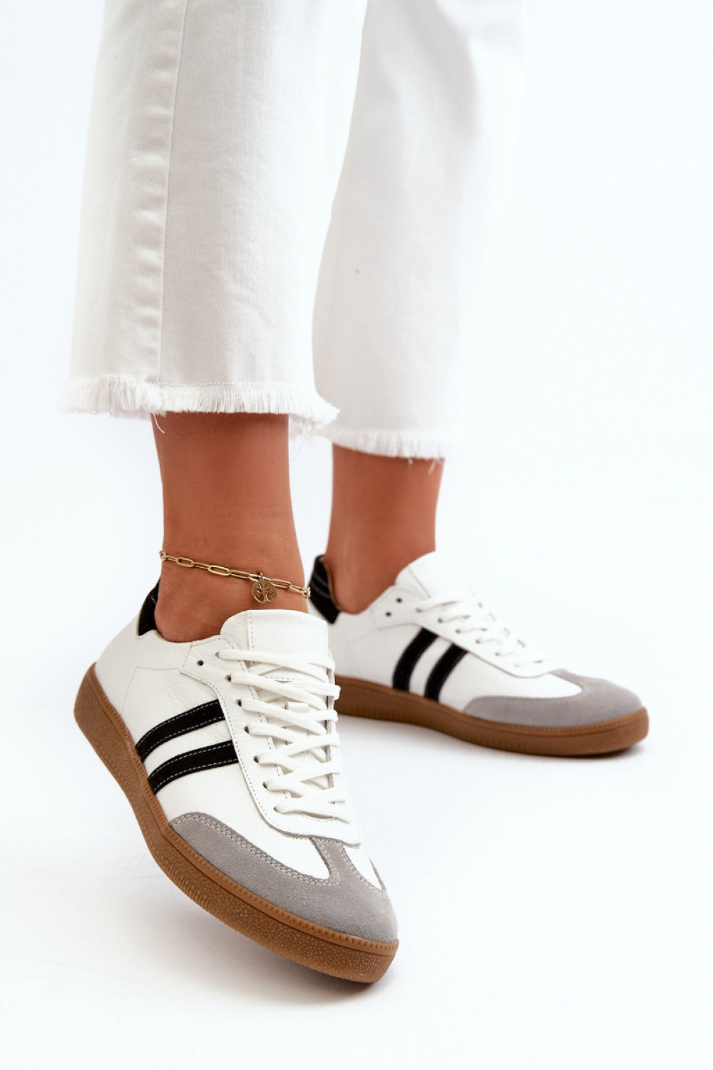 Step In Style White Leather Lace Up Trainers - view 3