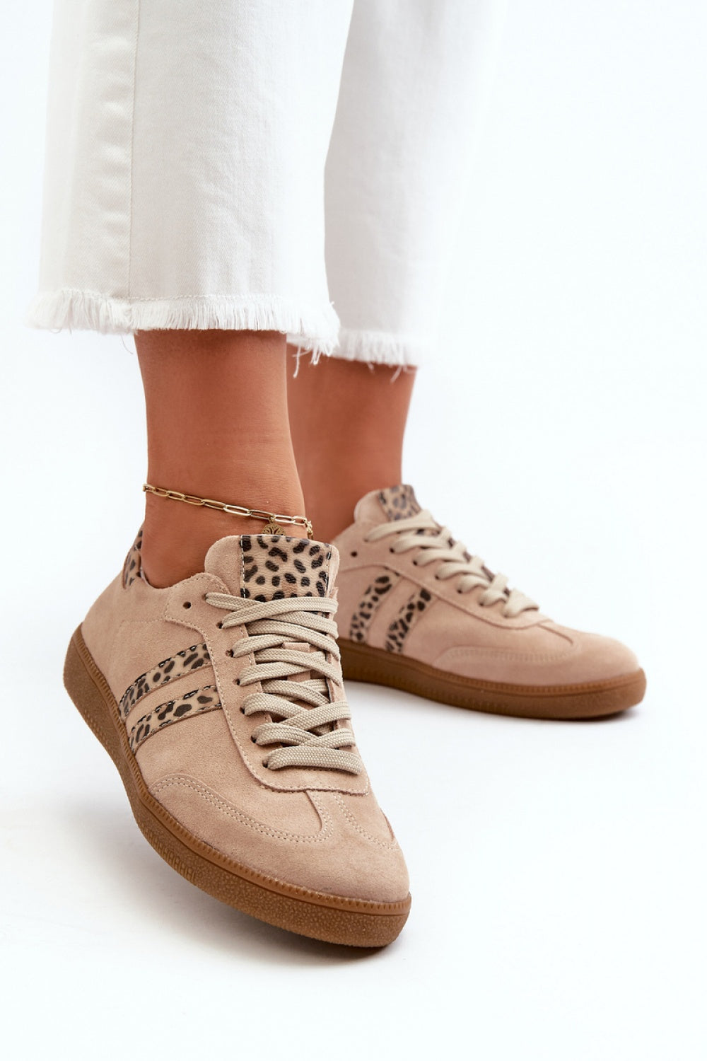 Step In Style Beige Suede Lace Up Trainers - view 3