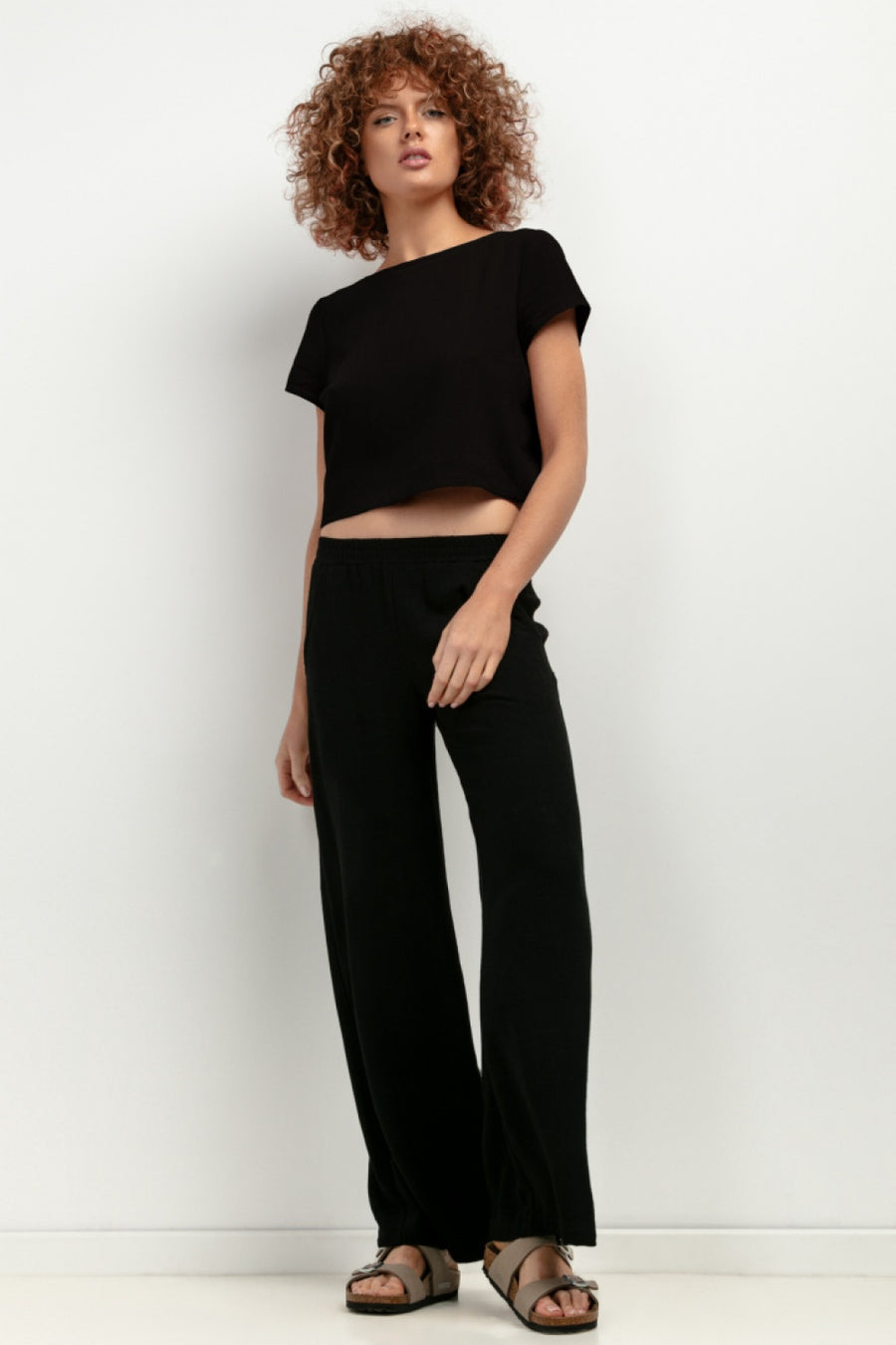 Tessita Black Viscose Linen Wide Leg Trousers