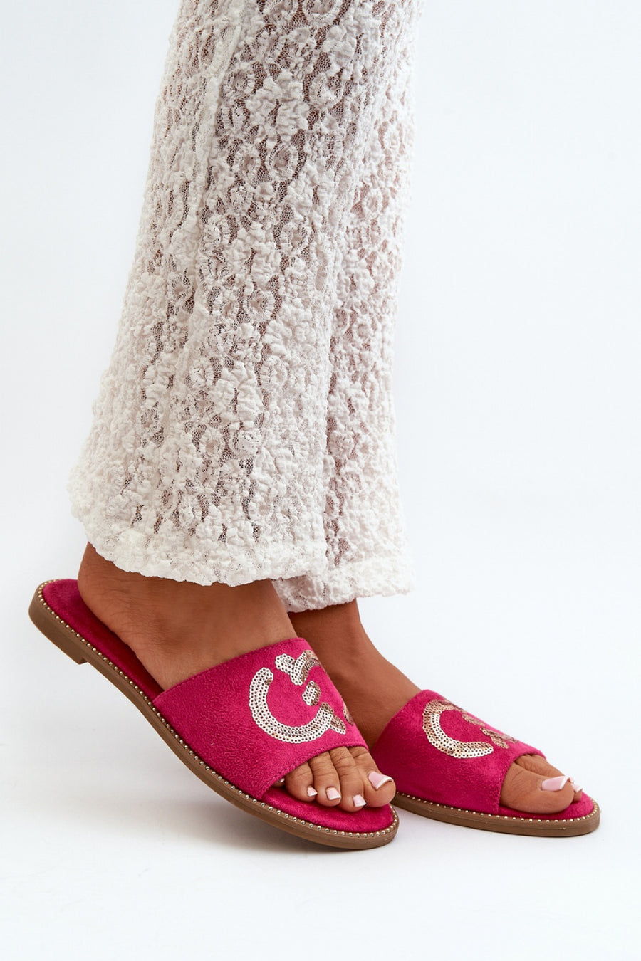 Step In Style Fuchsia Sequin Flat Flip Flops