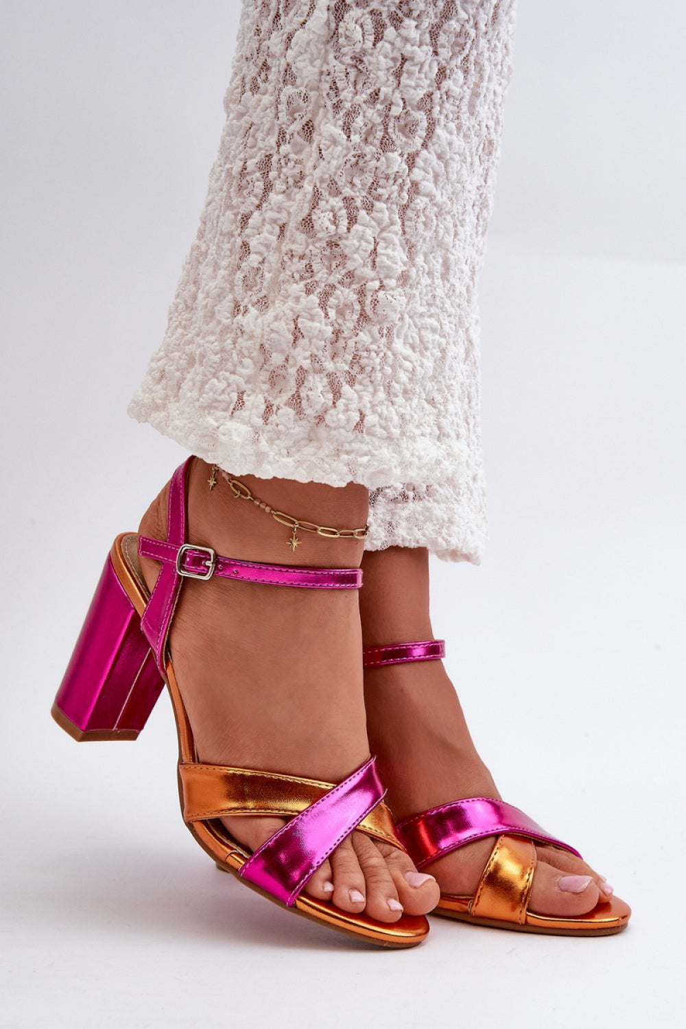 Step In Style Abilica Fuchsia Faux Leather Stiletto Heeled Sandals
