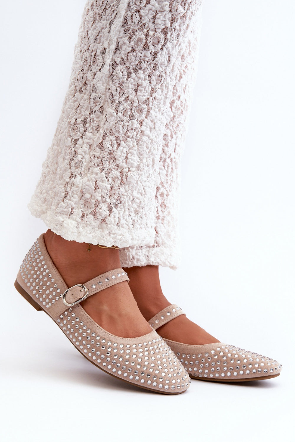 Step In Style Tinara Beige Faux Suede Ballet Flats