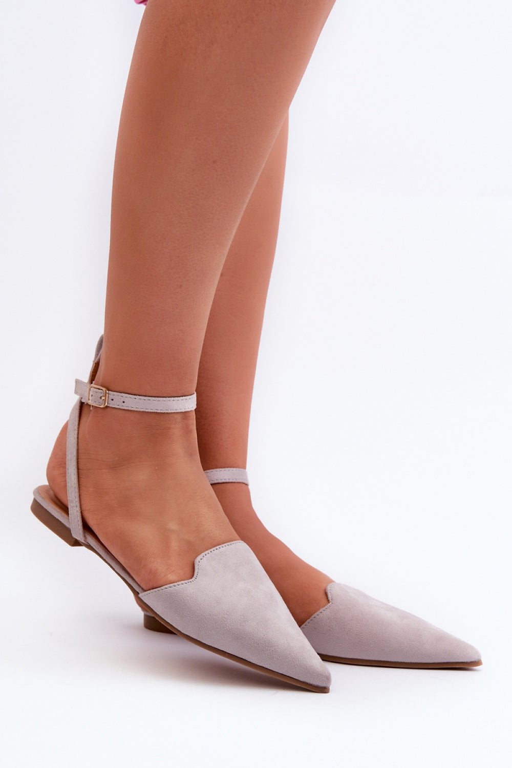 Step In Style Ellesara Grey Faux Suede Ballet Flats