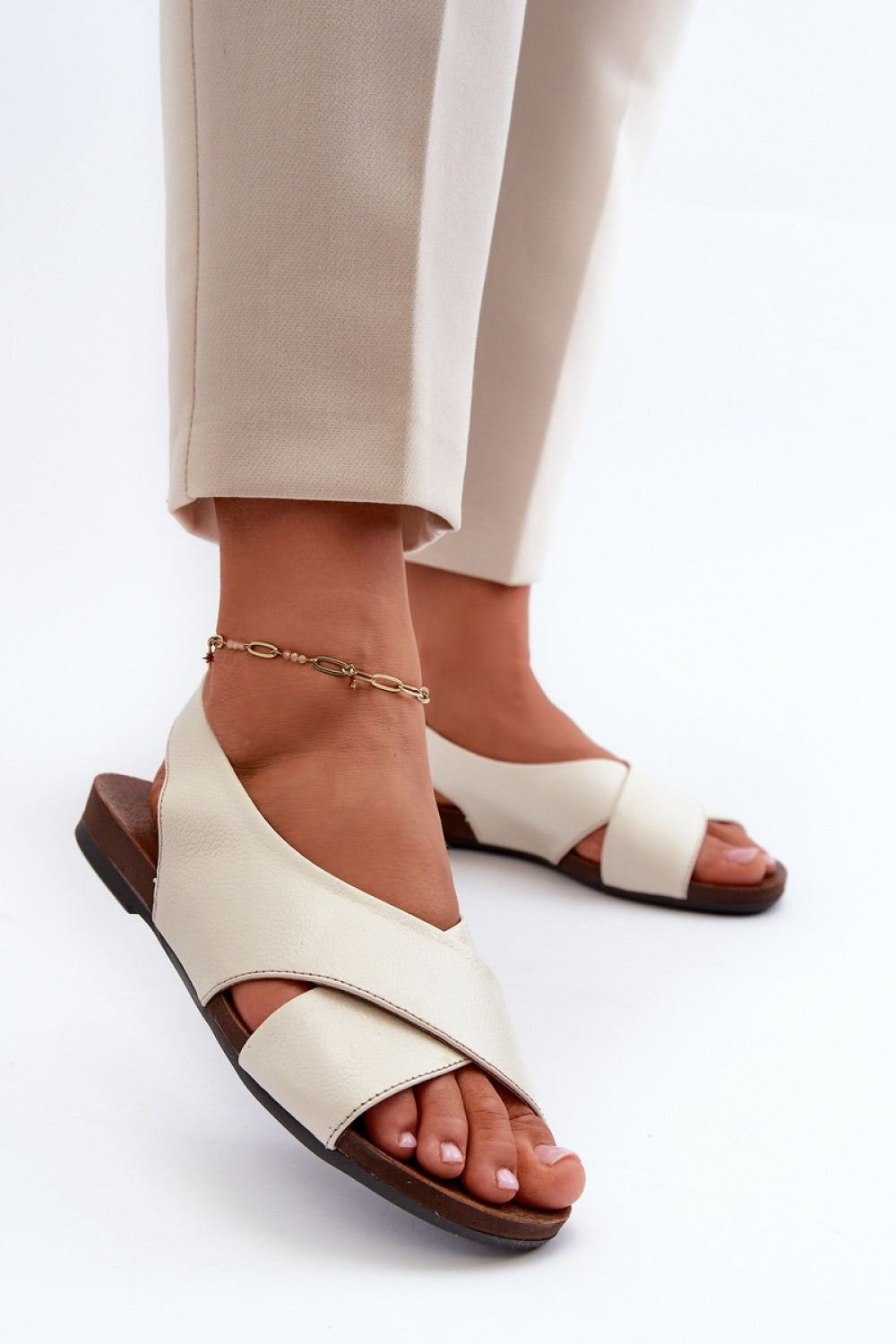 Step In Style Zazoo Light Beige Leather Flat Sandals - view 3