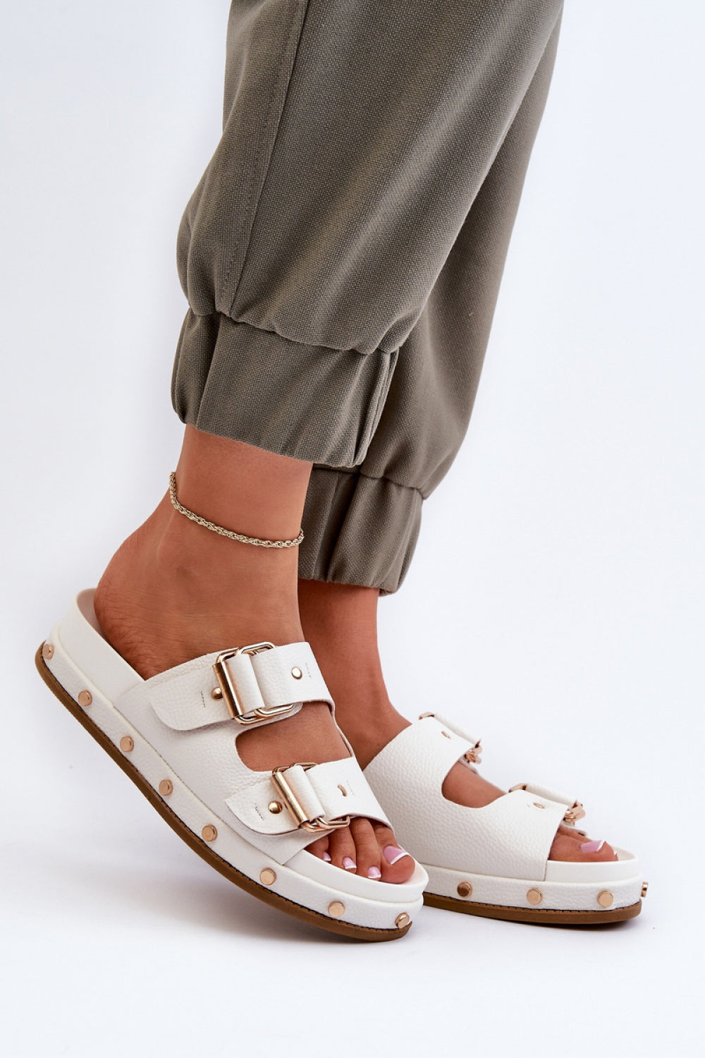Step In Style White Faux Leather Platform Flip Flops