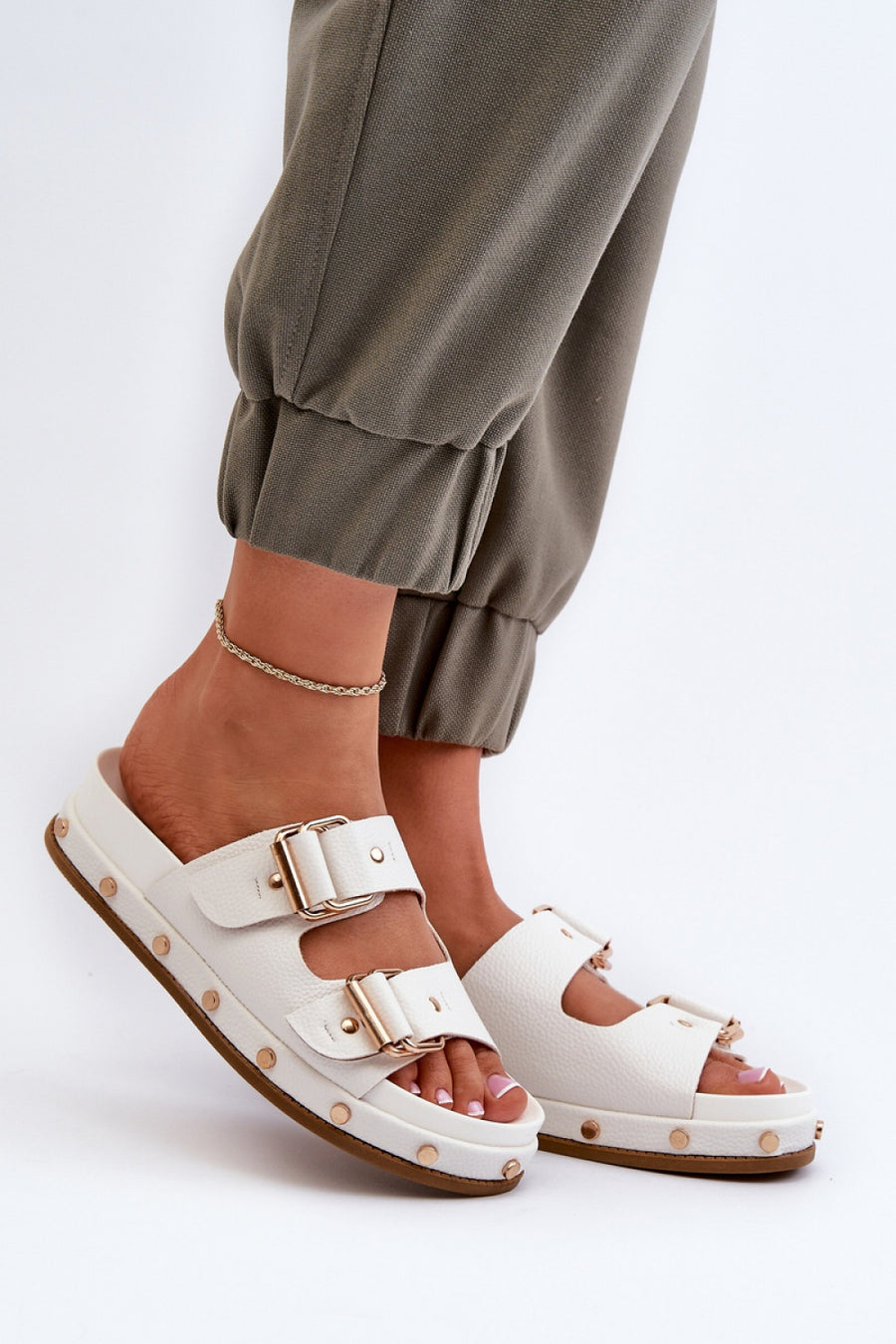 Step In Style White Faux Leather Platform Flip Flops