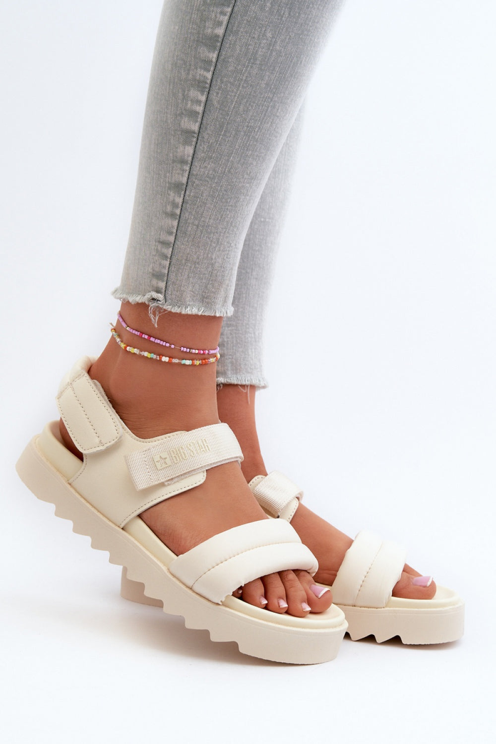 Step In Style Beige Platform Sandals with Touch Fastening