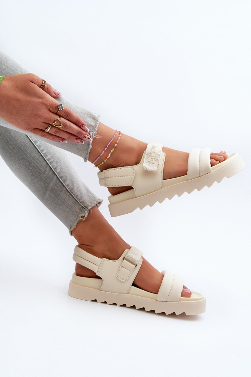 Step In Style Beige Platform Sandals with Touch Fastening - view 2